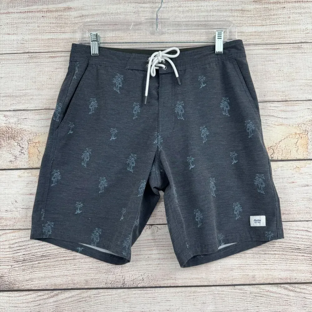 Katin Tropical Print Board Shorts Men's Size 29 Gray/Blue Tie Closure